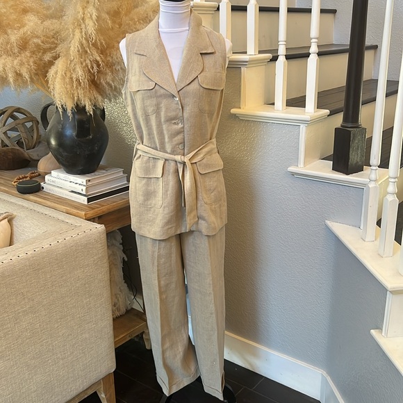 Rampage Vintage 90s Linen Belted Vest Top and Cuffed Matching Pants Size 6 - Picture 1 of 9